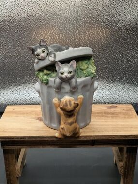 Playful Cat Trio Treat Jar - Gray, Green & Brown Musical Box Seymour Mann